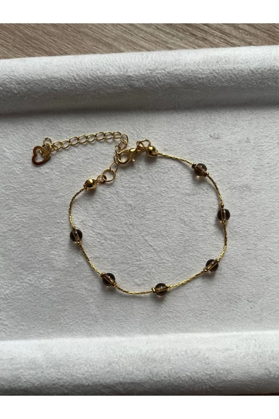 Minimal Dumanlı kuvars taşı altın kaplama tasarım bileklik ürün görseli