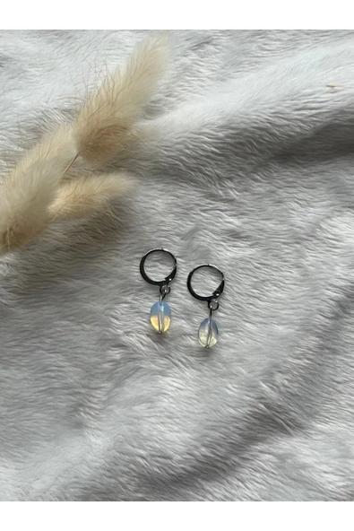 Amorf Opal taşı gümüş kaplama küpe el yapımı