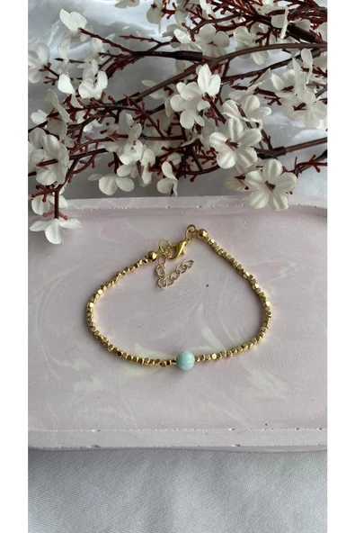 Amazonit Doğal Taş Altın Kaplama Dorika Bileklik ürün görseli