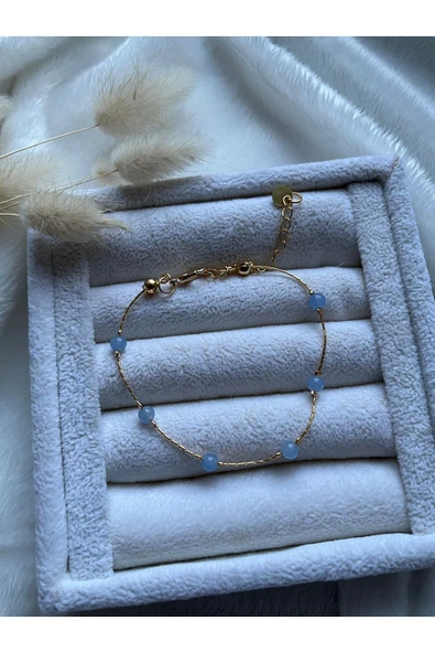 Minimal Akuamarin Altın Kaplama Özel Tasarım Bileklik ürün görseli