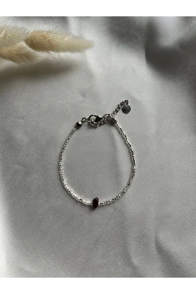 Lal garnet granat taşı kum boncuk gümüş bileklik
