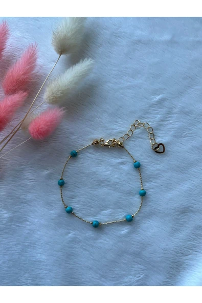 Turkuaz Firuze Taşı Minimal altın kaplama ince zincir bileklik ürün görseli
