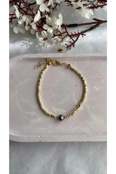 Terahertz Doğal Taş Dorika Altın Kaplama El Yapımı Bileklik ürün görseli