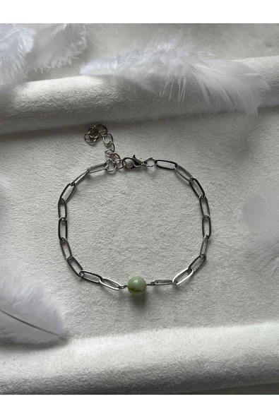 Krizopras taşı gümüş kaplama zincir bileklik el yapımı ürün görseli
