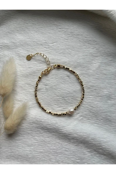 Gerçek Inci Doğal Taş Dorika Altın Kaplama El Yapımı Bileklik ürün görseli