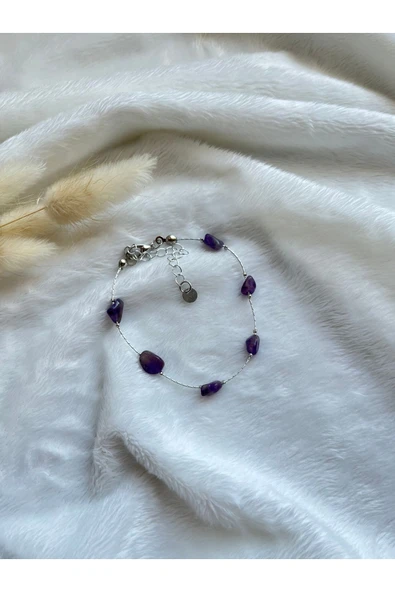 Ametist taşı gümüş kaplama doğal taş bileklik özel tasarım ürün görseli
