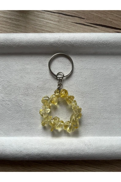 Sitrin Doğal Taş Gümüş Renk Anahtarlik