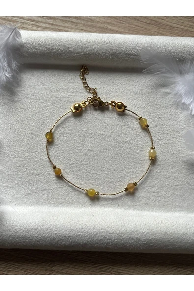 Minimal Sarı Akik Taşı Altın Kaplama Bileklik ürün görseli
