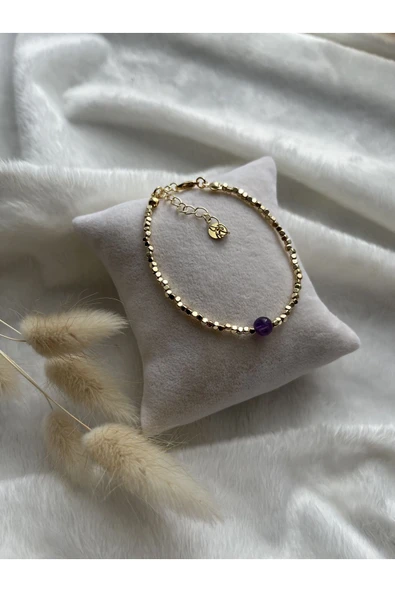 Ametist Doğal Taş Altın Kaplama Dorika Bileklik ürün görseli