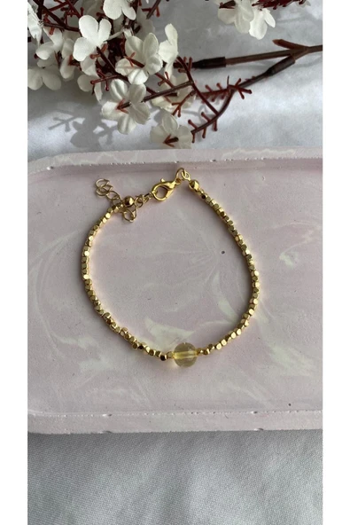 Gold Rutil Kuvars Doğal Taş Altın Kaplama Dorika Bileklik ürün görseli
