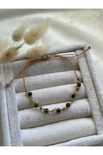 Minimal Yeşim Taşı Ayarlanabilir İp Bileklik & Halhal ürün görseli