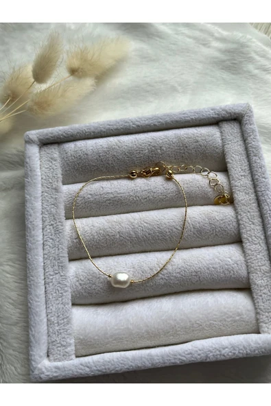 Gerçek Inci Altın Kaplama Zarif Bileklik El Yapımı ürün görseli