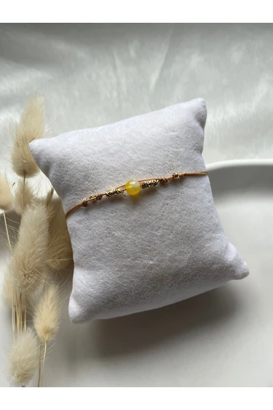 Sarı Akik Taşı Ayarlanabilir İp Bileklik & Halhal ürün görseli