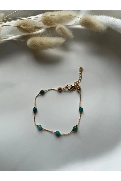 Minimal Mavi Akik Altın Kaplama Tasarım Bileklik ürün görseli