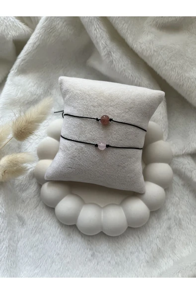 Pembe Kuvars Gül kuvars ikili arkadaşlık çift bilekliği doğal taş ürün görseli