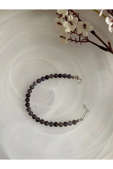 Yuvarlak Ametist Taşı Doğal Taş Bileklik ürün görseli