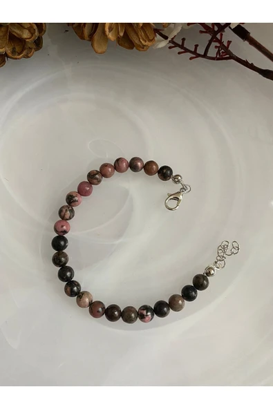 Yuvarlak Rodonit Doğal Taş Bileklik ürün görseli