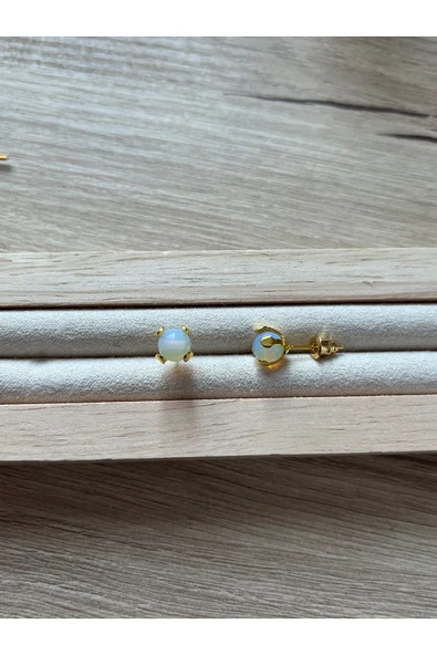 Opal Taşı Altın Kaplama Top Küpe El Yapımı