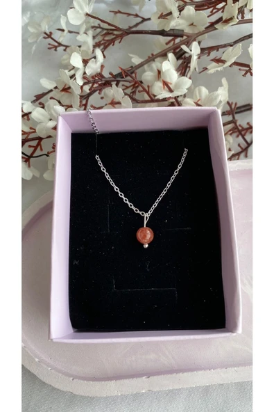 Çilek Kuvars Minimal Kolye Doğal Taş ürün görseli 1