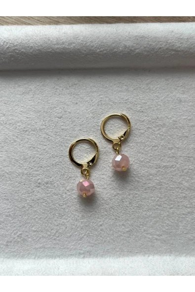 8 mm pembe kristal altın kaplama küpe ürün görseli