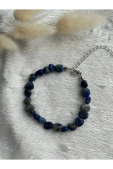 Lapis Lazuli Doğal Taş Bileklik Gümüş Kaplama