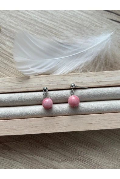 8 mm Pembe Opal Taşı Gümüş Kaplama Top Küpe ürün görseli