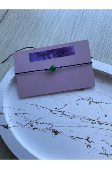 Yuvarlak Yeşim Taşı Doğal Taş Ip Bileklik ürün görseli