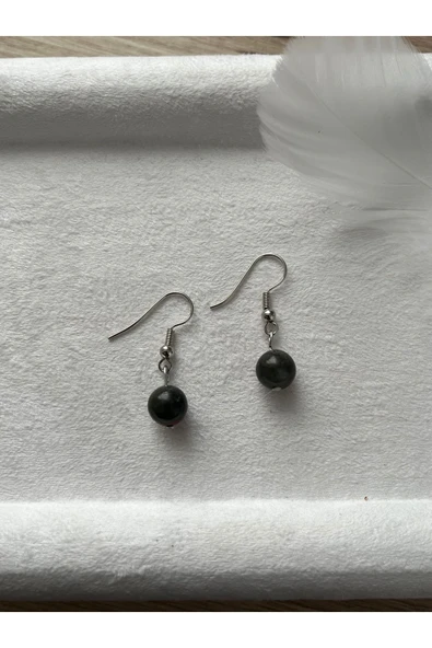 8 mm Kan Taşı Gümüş Kaplama Halka Küpe - 1