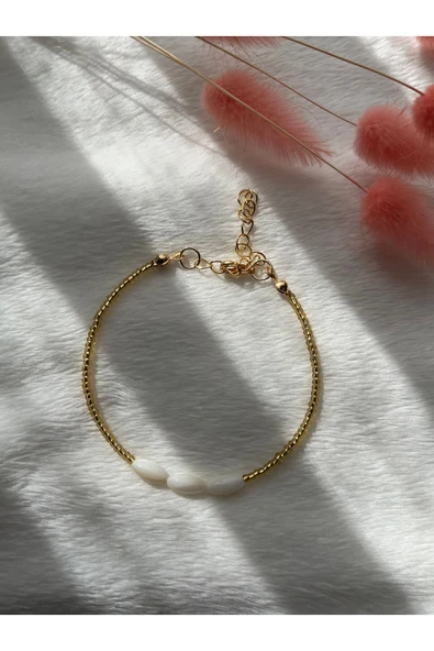 Sedef Doğal Taş Altın Detaylı Bileklik Minimal ürün görseli