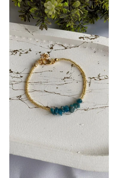 Apatit Doğal Taş Altın Detaylı Bileklik ürün görseli