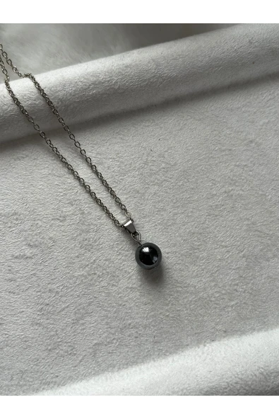 8 mm hematit taşı gümüş kaplama kolye