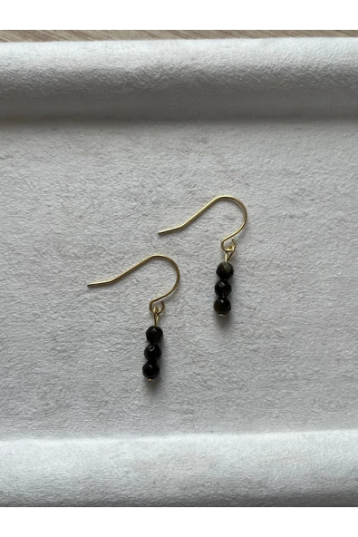 Minimal Gold Obsidyen Altın Kaplama Sallantı Küpe - 1