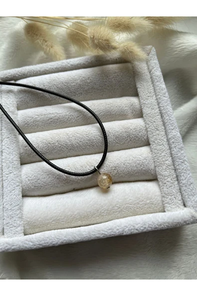 Sitrin Taşı 8mm Deri İp Kolye El Yapımı ürün görseli 1