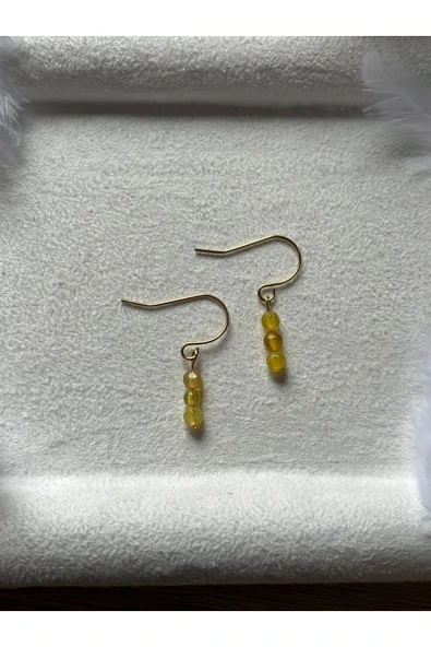 Minimal Sarı Akik Taşı Altın Kaplama Sallantı Küpe ürün görseli