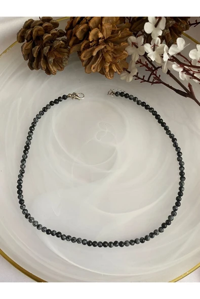 Mini Yuvarlak Obsidyen Taşı Doğal Taş Kolye