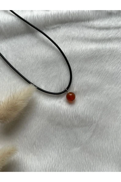 8 mm Karnelyan Taşı İp Kolye El yapımı