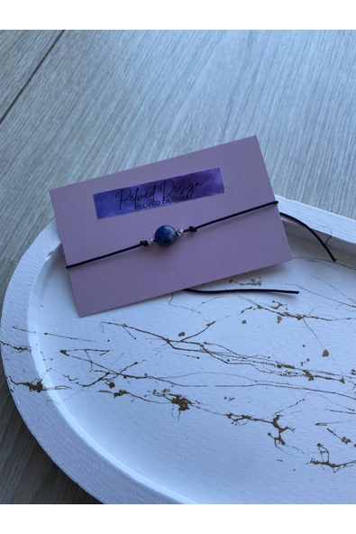 Oval Lapis Lazuli Doğal Taş Ayarlanabilir Ip Bileklik ürün görseli
