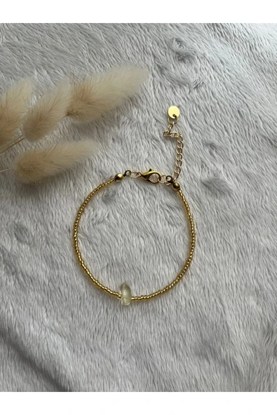 Sitrin Taşı Doğal Taş Altın Kaplama Minimal Detay Bileklik ürün görseli