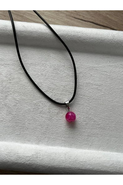 8 mm Pembe Akik Taşı Deri İp Kolye