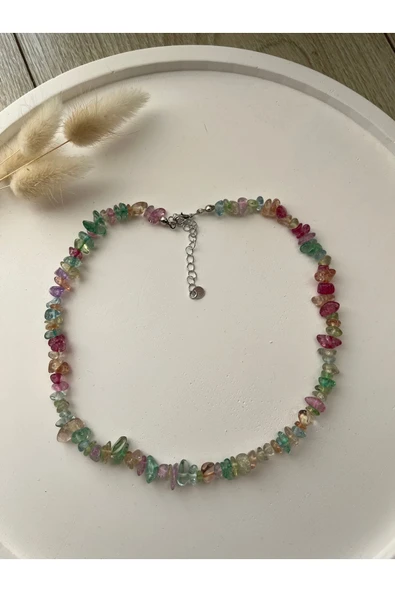 Renkli Necef Taşı Doğal Taş Kolye