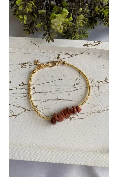 Yıldız Taşı Doğal Taş Altın Detaylı Bileklik Minimal ürün görseli