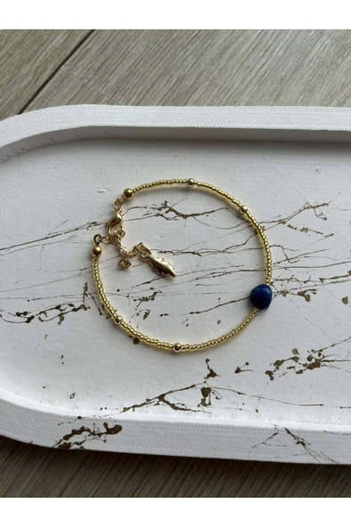 Lapiz Lazuli Doğal Taş Boncuk Bileklik Altın ürün görseli