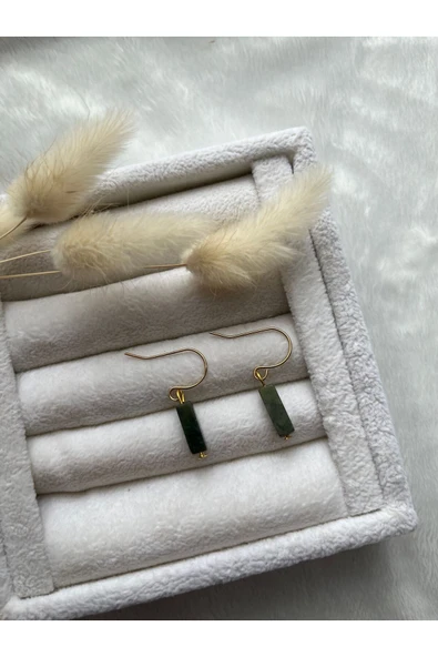 Yeşim Taşı Doğal Taş Altın Kaplama Kararmaz Küpe