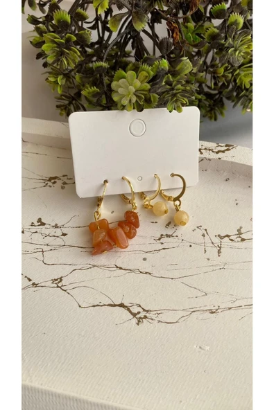 Kalsit Küpe Set Altın Kaplama Turuncu Ve Sarı Kalsit ürün görseli