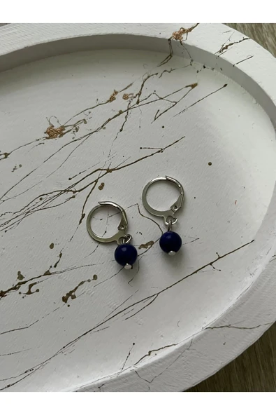 Sodalit Doğal Taş Gümüş Kaplama Küpe ürün görseli