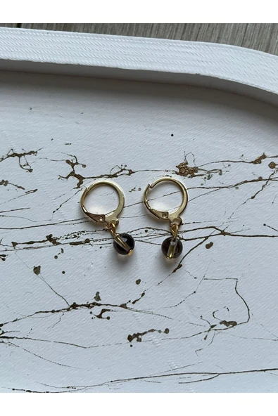 Dumanlı Kuvars Doğal Taş Altın Kaplama Küpe ürün görseli