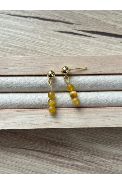 Minimal Sarı Kaplangözü Altın Kaplama Top Küpe - 1