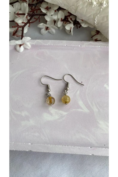 Gold Rutil Kuvars Gümüş Küpe Doğal Taş