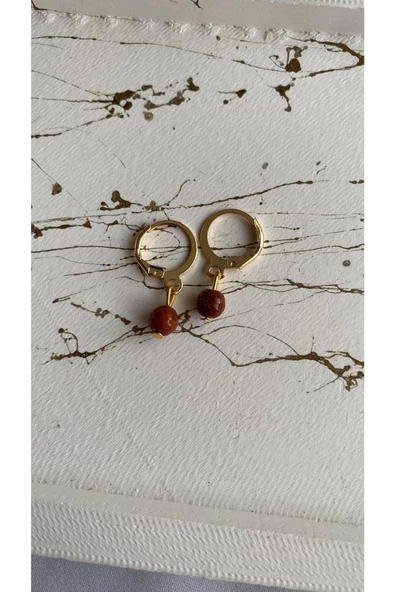 Yıldız Taşı Doğal Taş Altın Kaplama Küpe