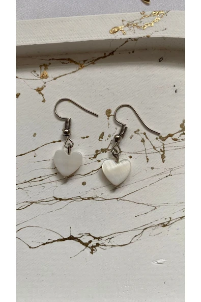 Kalp Sedef Doğal Taş Sallantı Küpe